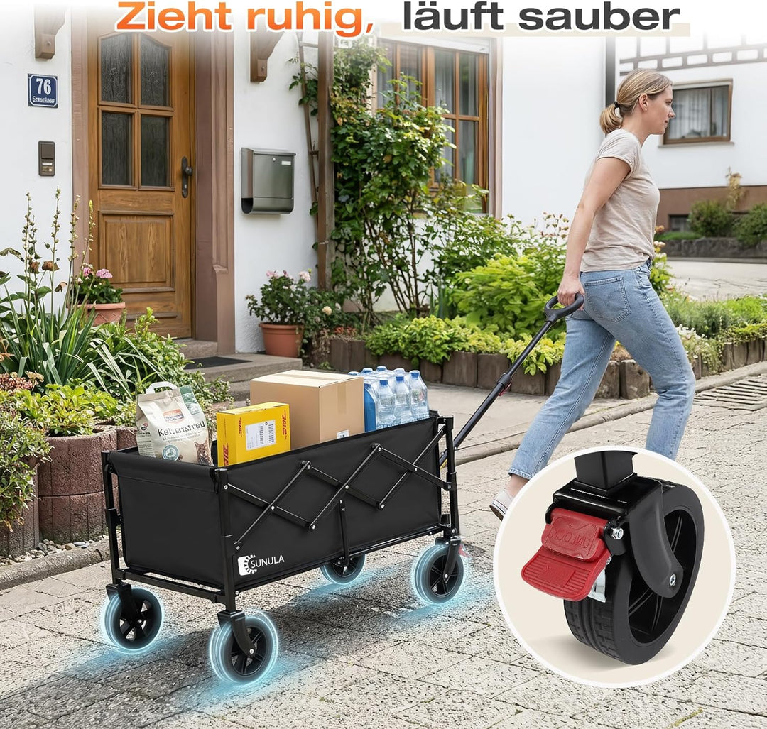 SUNULA Bollerwagen Faltbar Klein 80L 100KG, Faltbarer Bollerwagen Klappbarer Handwagen mit Halbierte