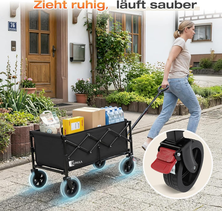 SUNULA Bollerwagen Faltbar Klein 80L 100KG, Faltbarer Bollerwagen Klappbarer Handwagen mit Halbierte