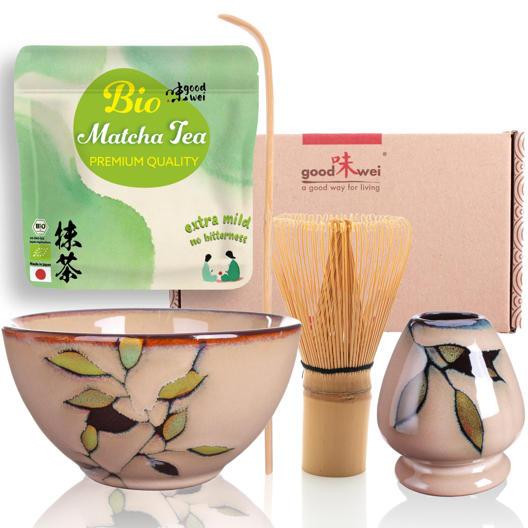 Teezeremonie-Set mit hochwertiger Matcha-Schale und echtem Bio Matcha aus Japan (Bamboo), Bamboo