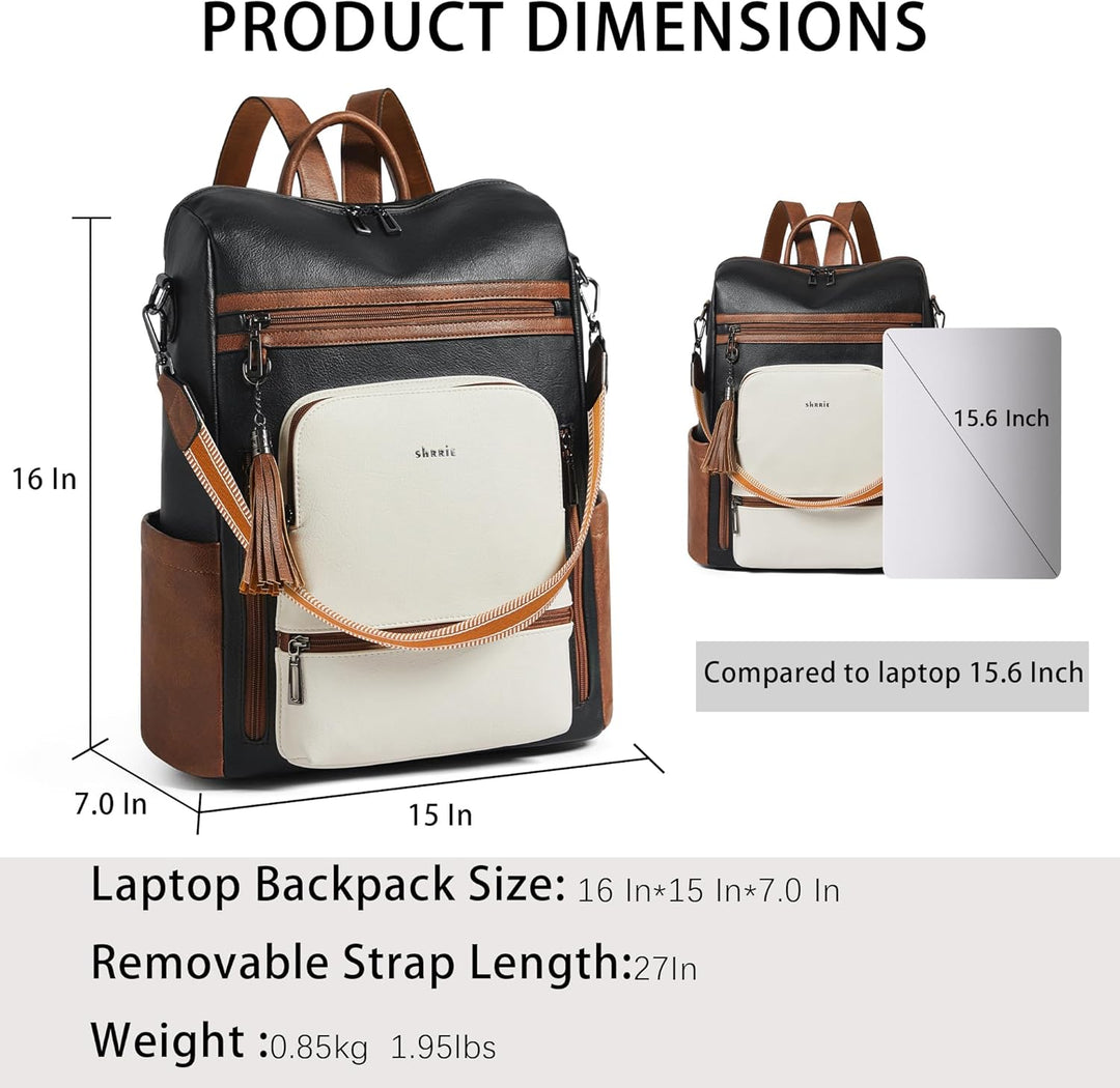Shrrie rucksack damen elegant geeignet für 15,6Zoll-Notebooks Langlebig wasserdicht Damen aus Leder
