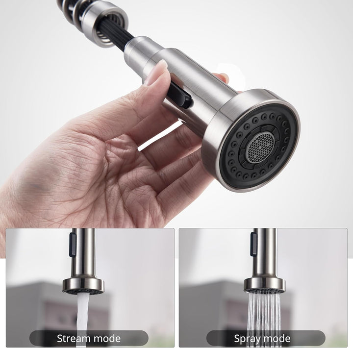 BONADE Niederdruck Armatur Küche Ausziehbar, Spiralfederarmatur mit Brause, 360° Drehbar Wasserhahn