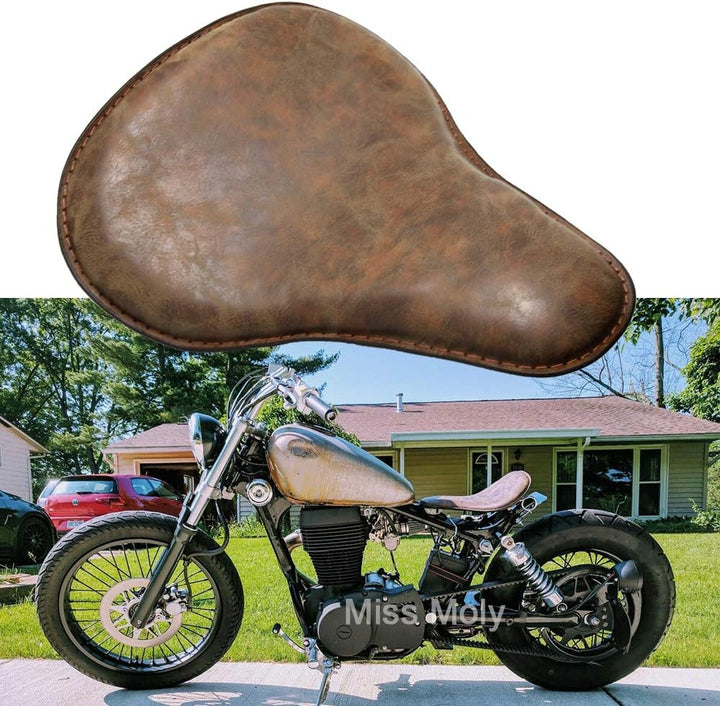 Retro Motorrad Leder Sitzpolster Sattel Solo Seat für Sportster Chopper Bobber #5-Retro Braun, #5-Re