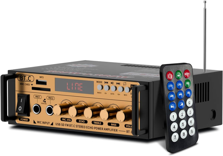Mini Bluetooth Verstärker HiFi Stereo Audio mit Mixer Wireless Bluetooth Endstufe 600W Dual Kanal Bl