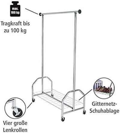 WENKO Kleiderständer Profi Glänzend, Garderobenständer zur Kleideraufbewahrung, Lüften & Transport,