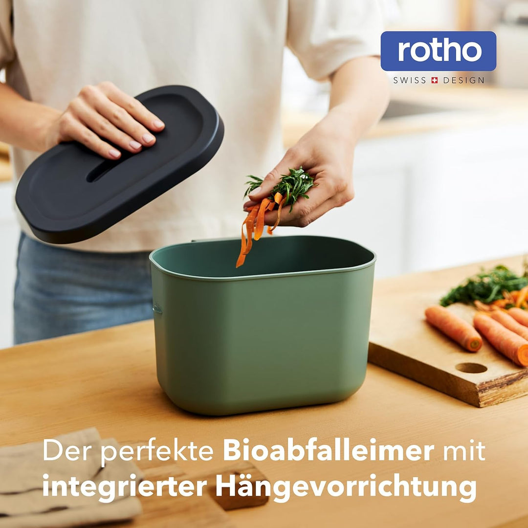 Rotho Salsa Biomülleimer 3,2l, mit Decekl Komposteimer, integrierte Hängevorrichtung, Kunststoff, 22