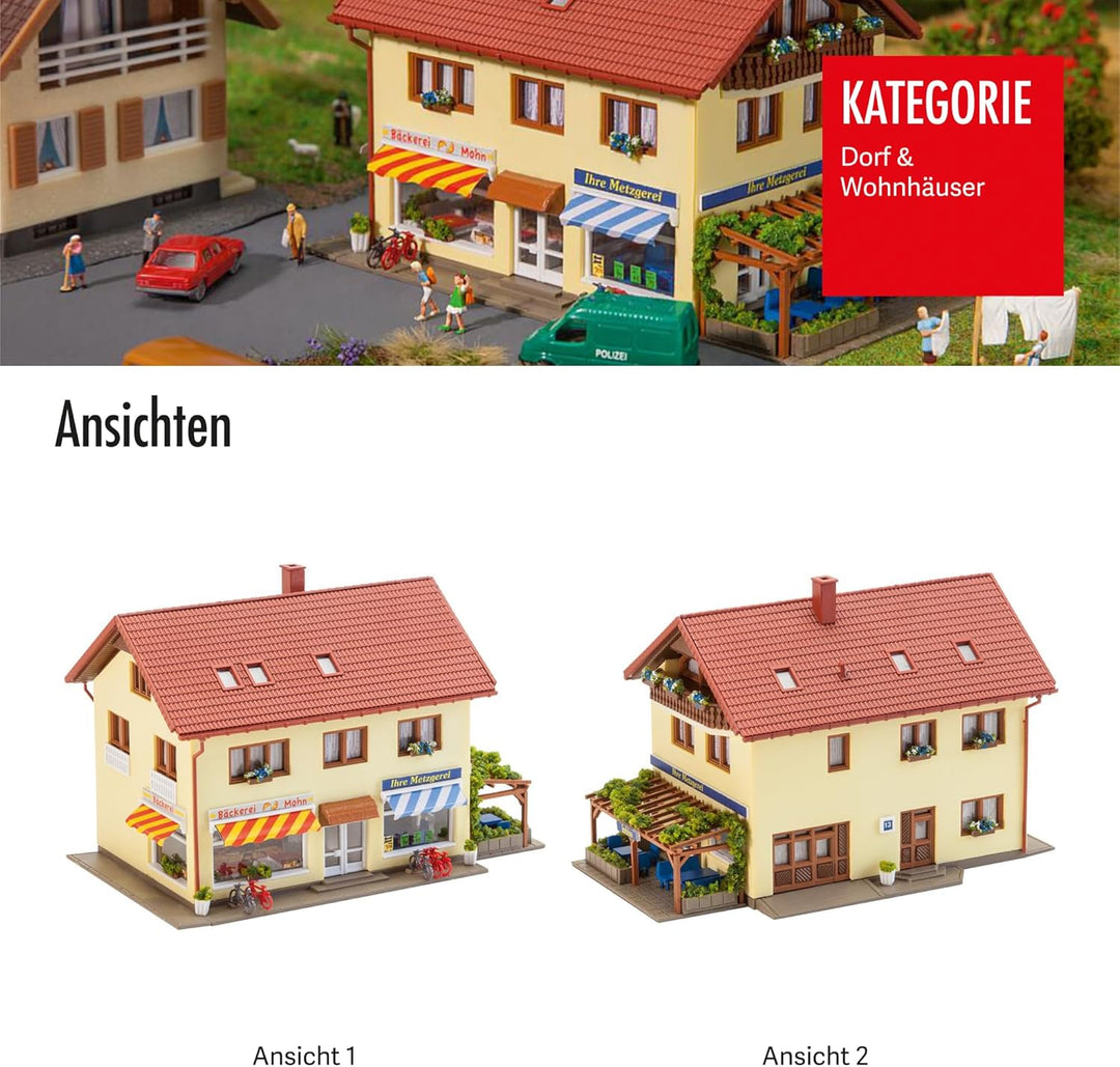 FALLER Metzgerei/Bäckerei Modellbausatz mit 179 Einzelteilen 114 x 73 x 76 mm I Modelleisenbahn Zube
