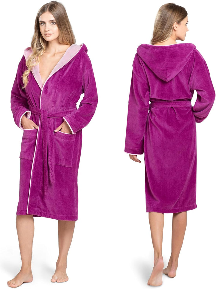 Twinzen Bademantel Damen Frottee - Baumwollsamt - Bademantel Damen Baumwolle Velours Bademantel Dame