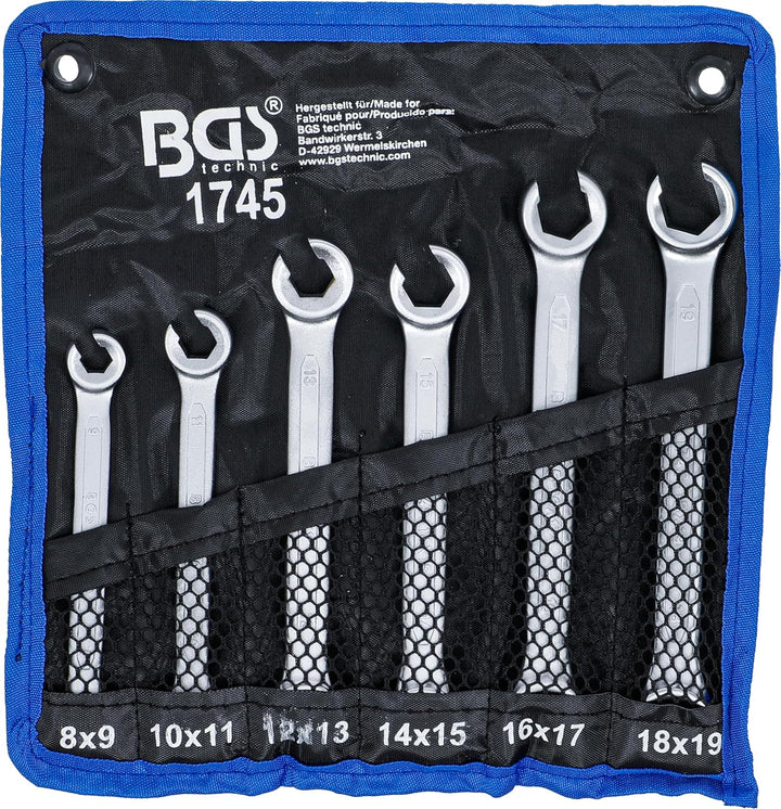 BGS 1745 | Offener Doppel-Ringschlüssel-Satz | 6-tlg. | SW 8 x 9 - 18 x 19 mm | inkl. Tetron-Rolltas