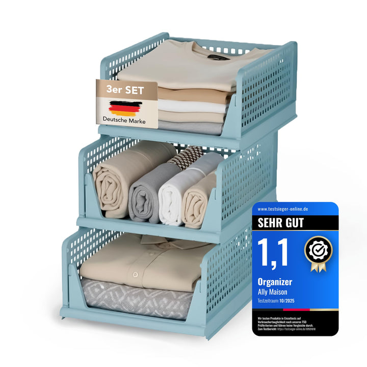 Schrank Organizer 3er Set (Faltbar & Stapelbar) – Kleiderschrank Organizer Boxen, platzsparende Aufb