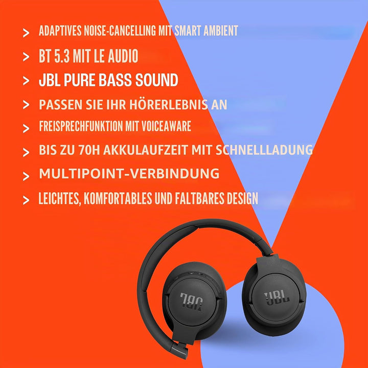 JBL Tune 770NC - Adaptive Noise Cancelling mit Smart Ambient Wireless Over-Ear Kopfhörer, Bluetooth