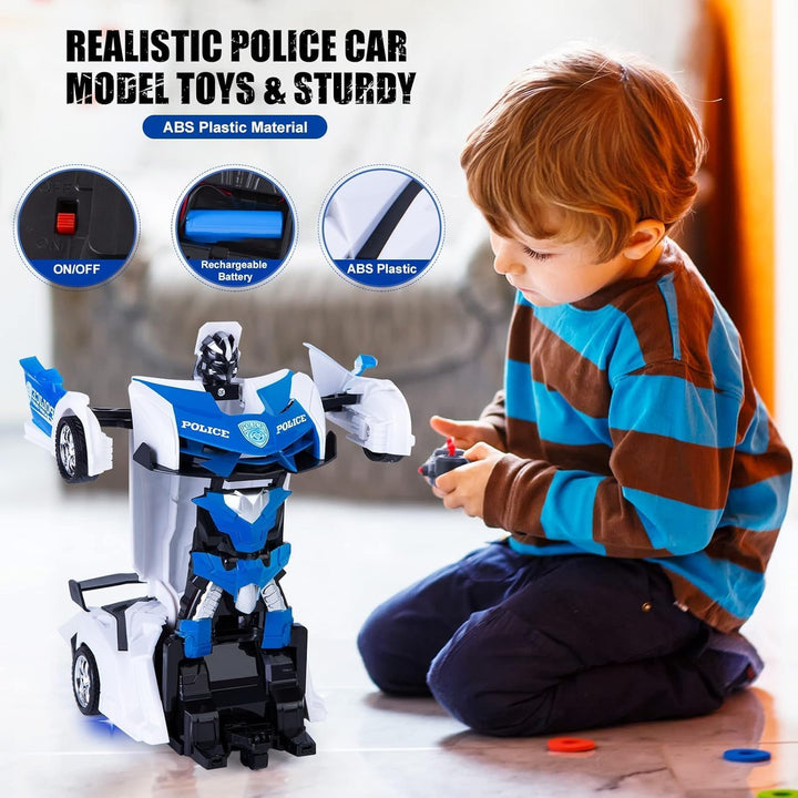 Verformung Ferngesteuertes Polizeiauto Kinder, 360° Drehung 2.4GHz 1:18 Roboter RC Auto Transformato