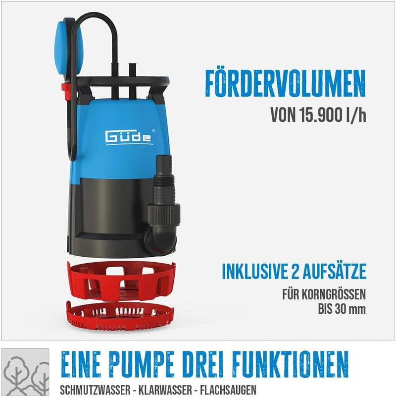 Güde 94643 KOMBITAUCHPUMPE GS 751 3IN1, Blau, Schwarz