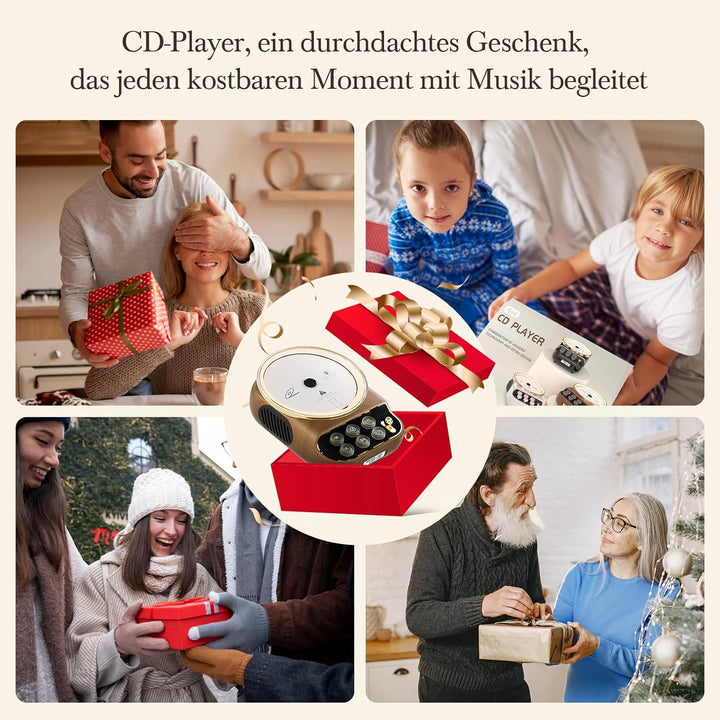 Retro CD Player Tragbar mit Bluetooth 5.3 Lautsprecher HiFi Sound Nachtlicht Staubschutz LED-Bildsch