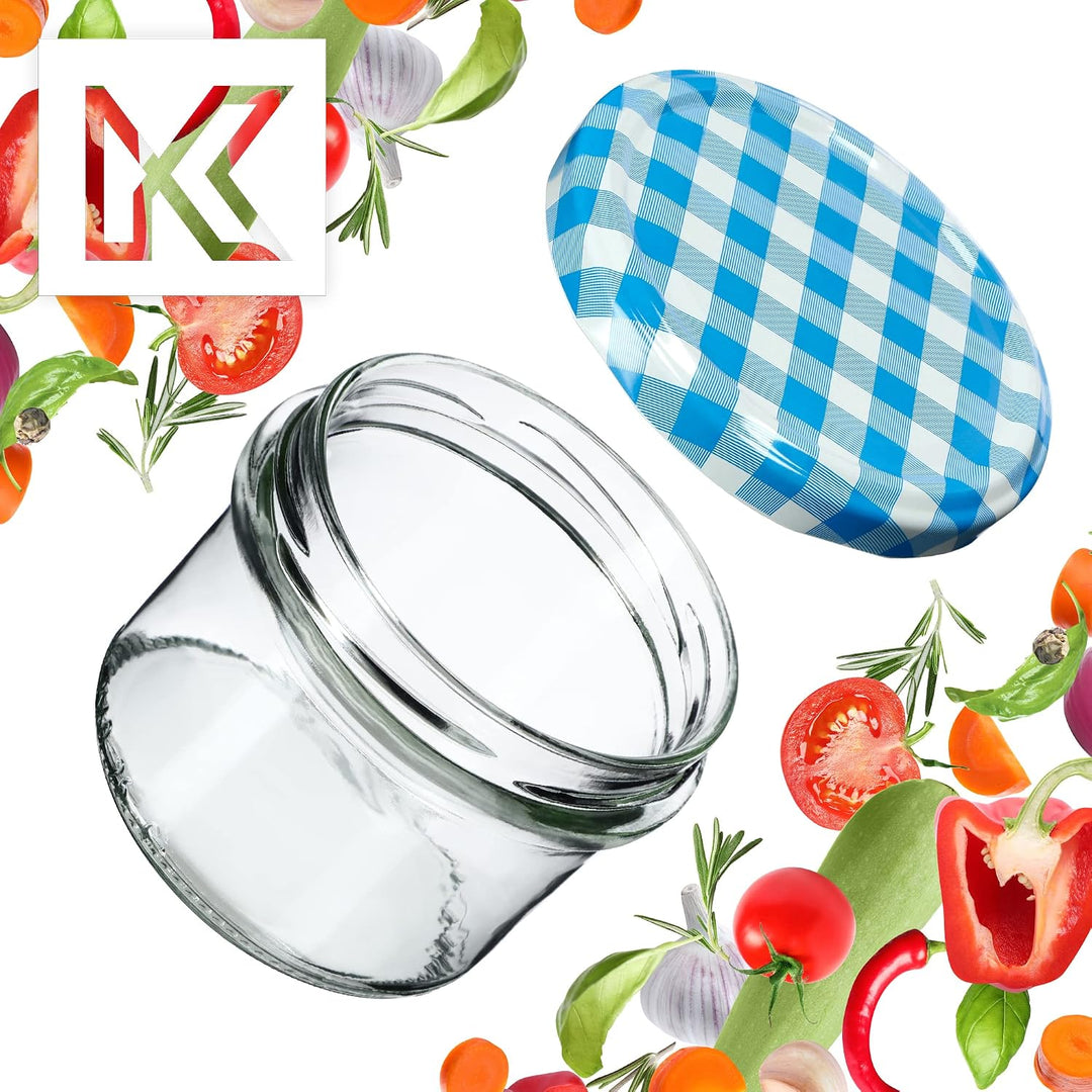 KADAX 20er Set Marmeladengläser 235ml TO82 Blau kariert, Einmachgläser Vorratsgläser Mason Jar mit S