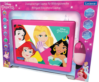 Lexibook Disney Princess - Zweisprachiger Laptop für Bildungszwecke Englisch und Deutsch, 124 Aktivi