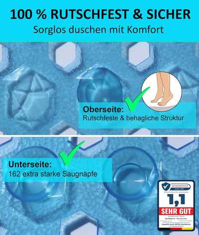 Blumbach® Duschmatte rutschfest 53x53cm - 100% BPA-frei - Inkl. 2 Haken zum Aufhängen - griffige Ant
