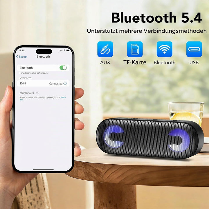 IKT Bluetooth Lautsprecher mit Licht,30W Duale Bass-Treiber,30H Stunden Akkulaufzeit,Bluetooth 5.4,I