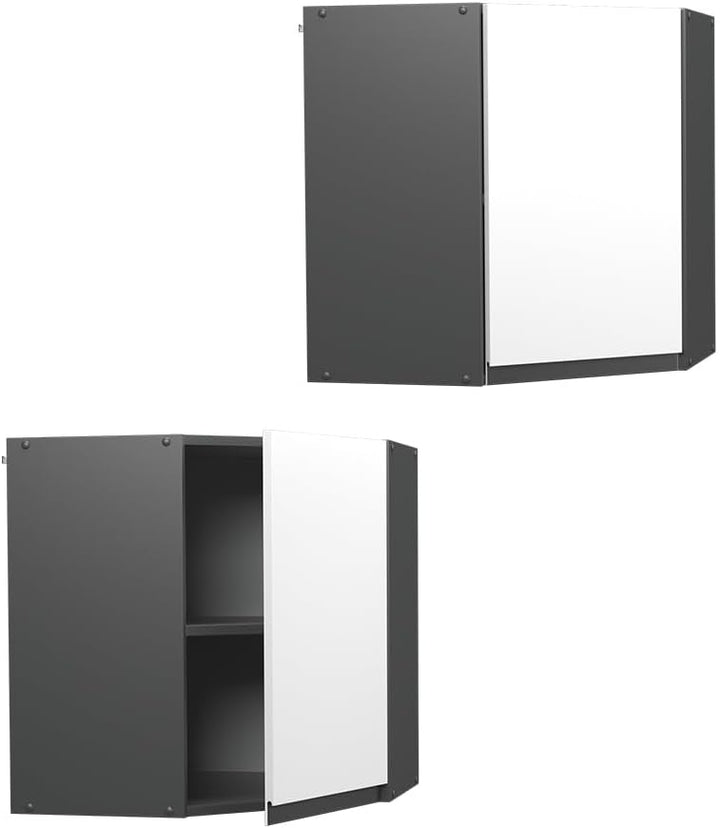 Vicco Eckhängeschrank R-Line, Weiss/Anthrazit, 57 cm J-Shape Weiss Eckhängeschrank 57 cm, Weiss Eckh