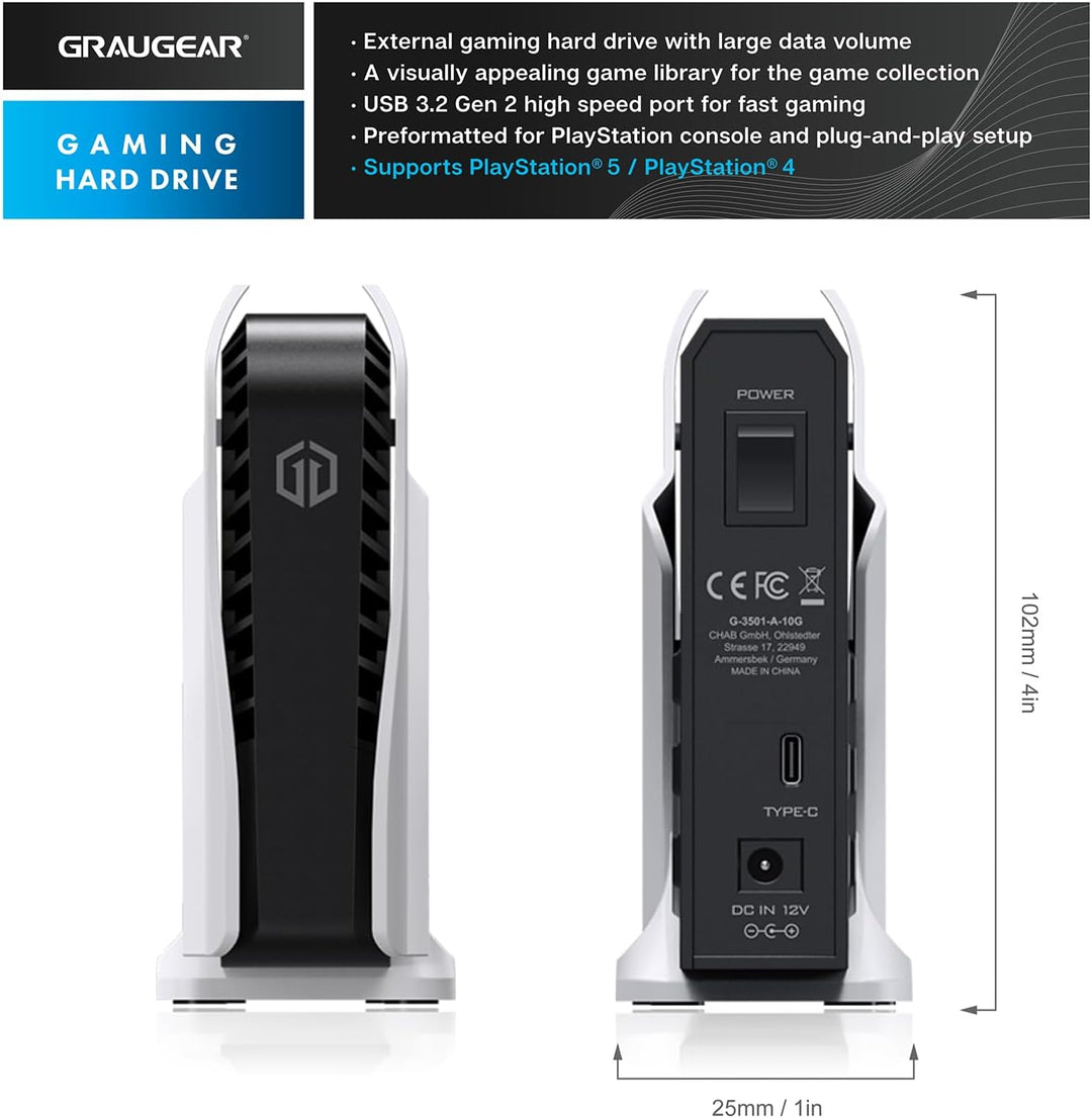GRAUGEAR | Das Festplattengehäuse | für 3,5 oder 2,5 Zoll SATA Laufwerke | USB3.2 USB-C Anschluss |