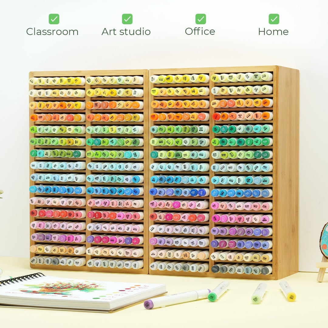 Ohuhu Bambus Stifte Organizer, Holz Desktop Aufbewahrung für 224 Markerstifte Stifte Bleistifte Kuns