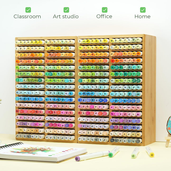 Ohuhu Bambus Stifte Organizer, Holz Desktop Aufbewahrung für 224 Markerstifte Stifte Bleistifte Kuns