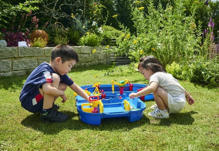 AquaPlay - MegaBridge - Wasserbahnset mit 3 Spielstationen und 49 Teilen, inklusive Bo der Bär, Amph
