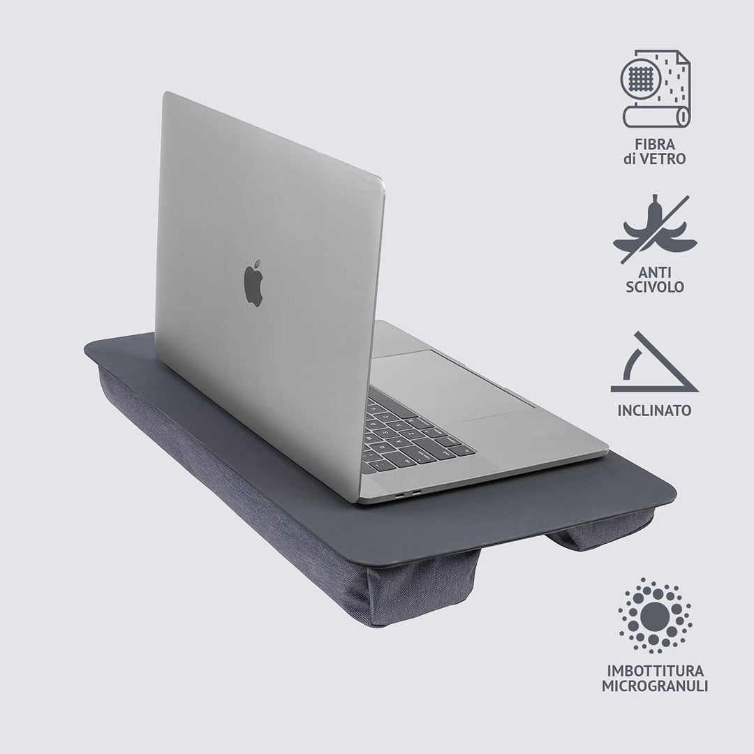 Tucano Comodo Lapdesk Laptop-Arbeitskissen mit Rutschfester Unterlage L Blau-grau, L Blau-grau