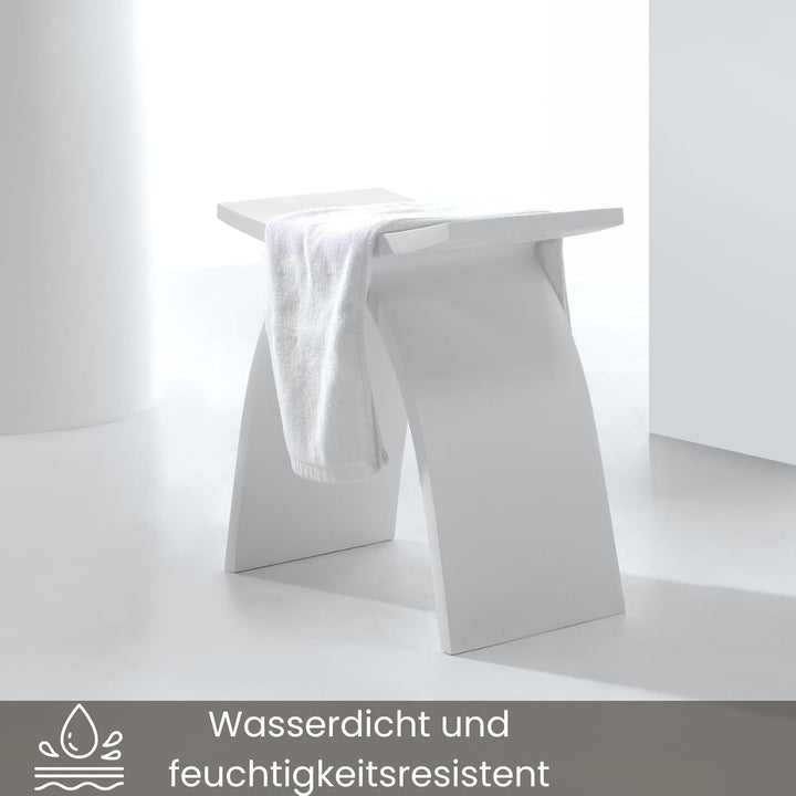 Badhocker Duschhocker Manhattan in Weiss Matt, Stilvoller Duschsitz aus hochwertigem Mineralguss, ro