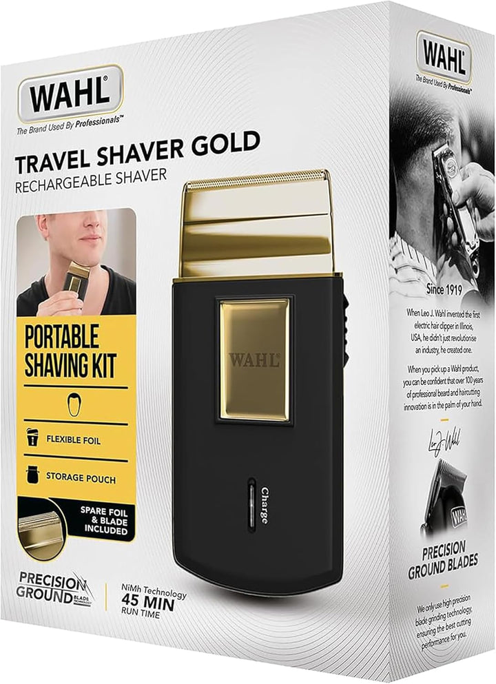 Wahl Travel Shaver Gold Edition- Schnurloser und wiederaufladbarer Elektrorasierer für Männer, ideal