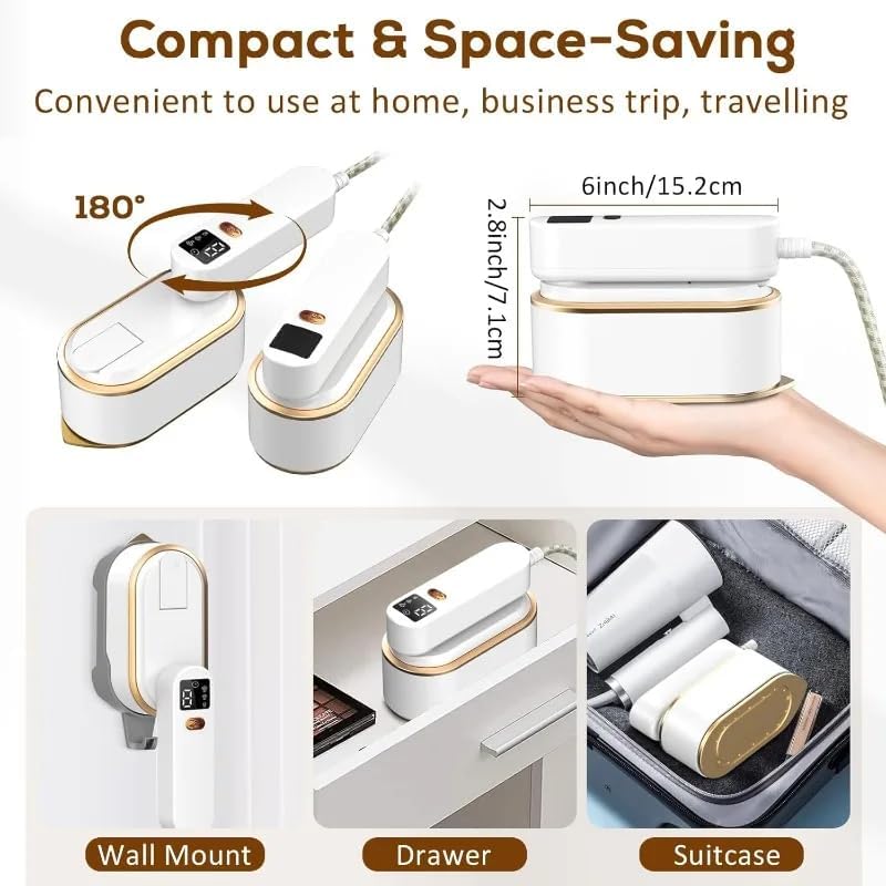 Reisebügeleisen Mini mit LED-Anzeige(16x7.5x11cm),Deecam 180° Faltbares Tragbares Klein Bügeleisen D