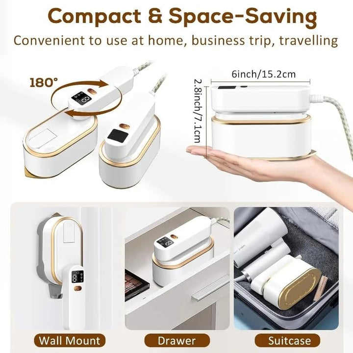 Reisebügeleisen Mini mit LED-Anzeige(16x7.5x11cm),Deecam 180° Faltbares Tragbares Klein Bügeleisen D
