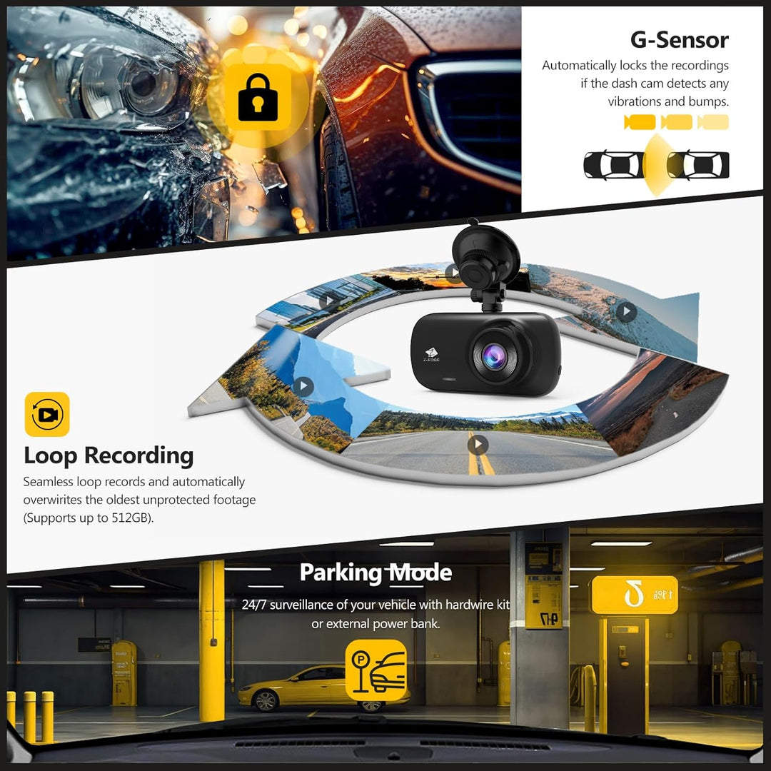 Z-Edge GPS Dashcam Dual Autokamera Frontkamera 2K 1440P & Heckkamera Full HD 1080P 2,7 Zoll LCD Bild