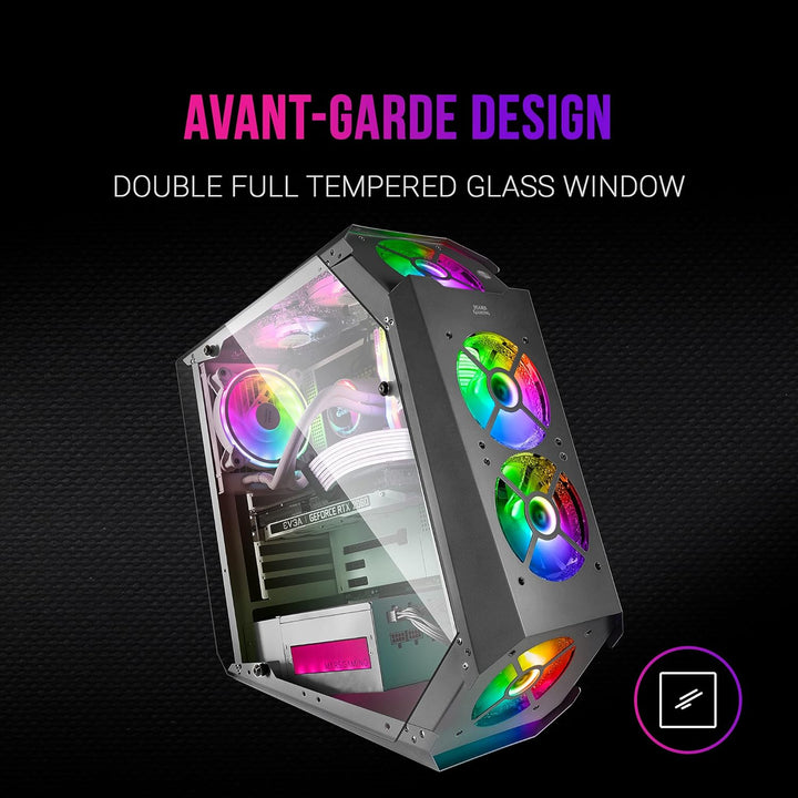 Mars Gaming MC51, Gehäuse Gaming PC ATX, Doppelt Gehärtetes Glas, 5X Lüfter RGB 12cm, Schwarz MC-51