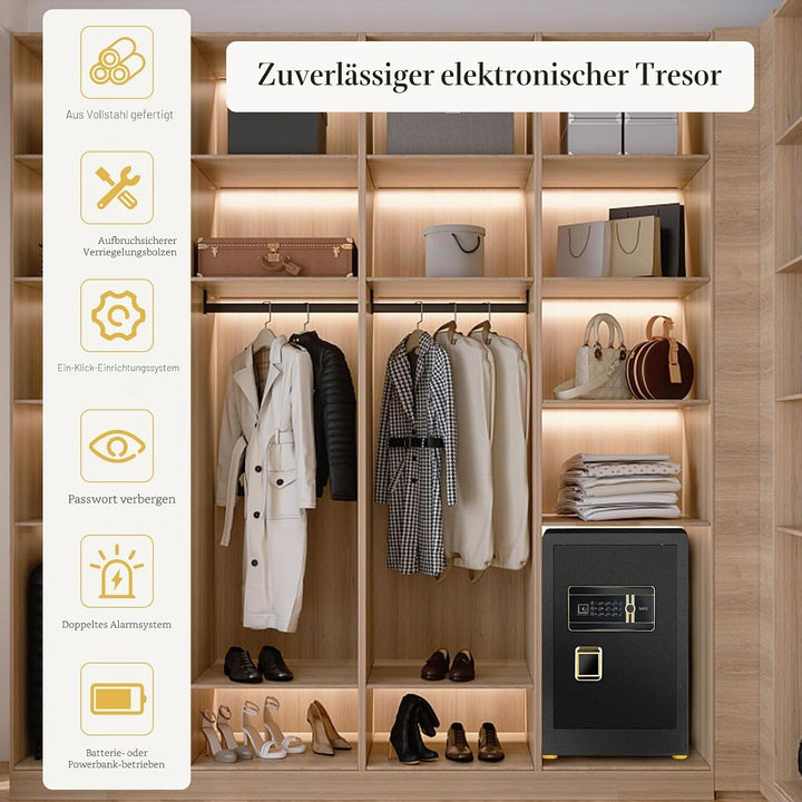 LIFEZEAL 42,5L Schranktresor, Safe Tresor mit Lock Box, Möbeltresor Wandtresor mit verstellbares Fac