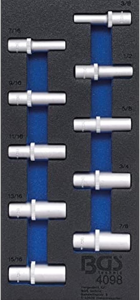 BGS 4098 | Werkstattwageneinlage 1/3: Steckschlüssel-Einsätze Sechskant | in Zollgrössen | tief | 10