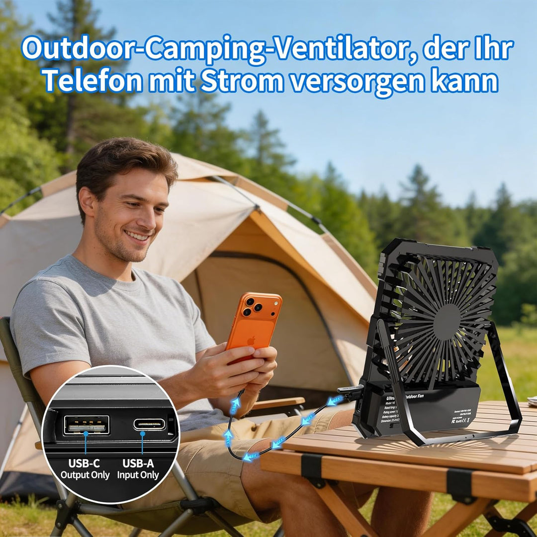 yAyusi 20000mAh Akku Camping Ventilator mit Lampe,Tragbarer Reise Ventilator mit Fernbedienung Timer