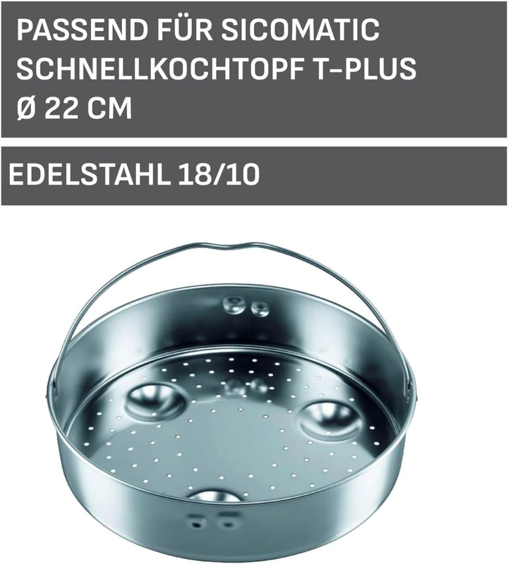 Silit Sicomatic Schnellkochtopf Dampfgarer Einsatz, Edelstahl Dünsteinsatz 5,5 cm, gelocht, für Schn
