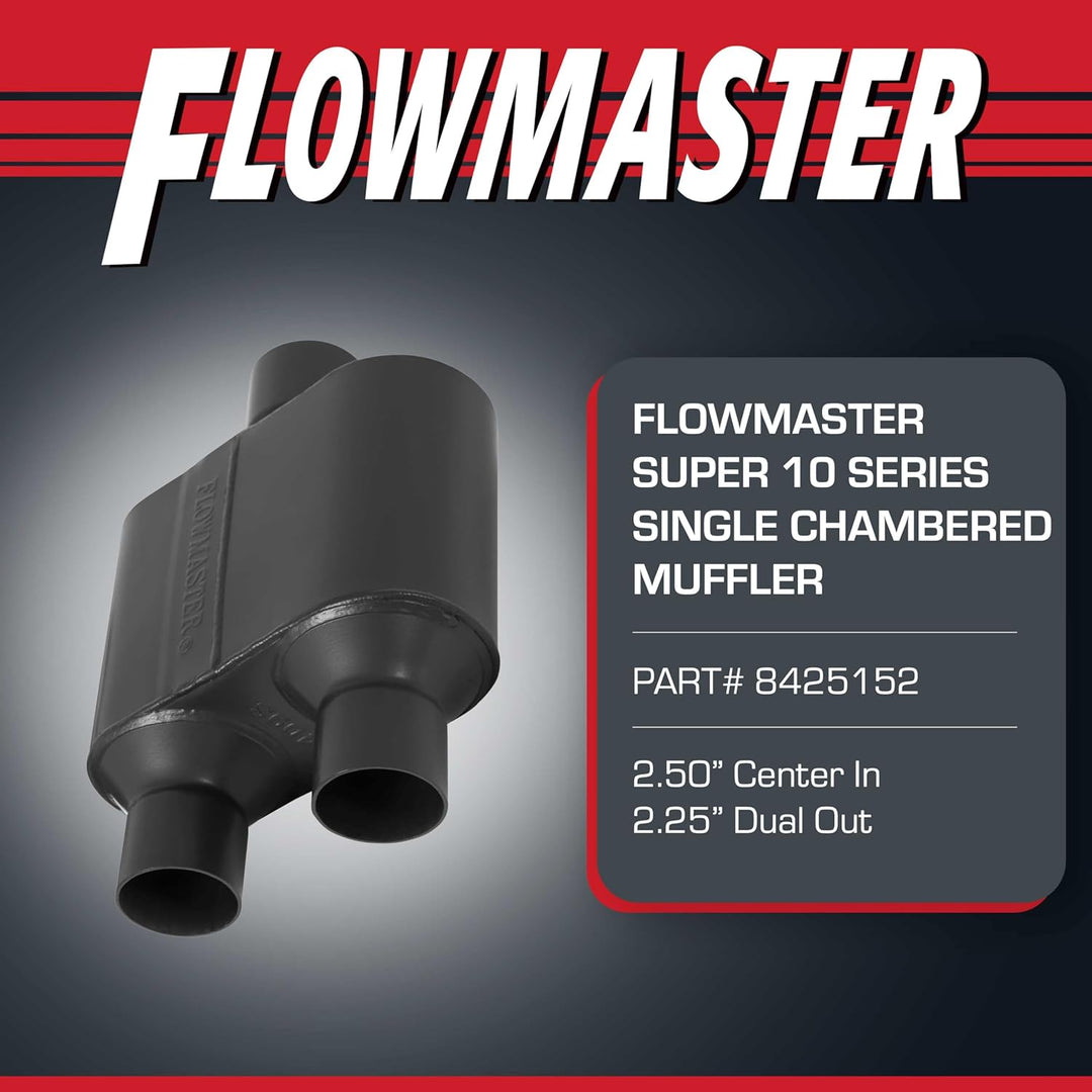 Flowmaster 8425152 Super 10 Schalldämpfer 409S - 2.50 Center IN / 2.25 Dual OUT - Aggressive Sound,