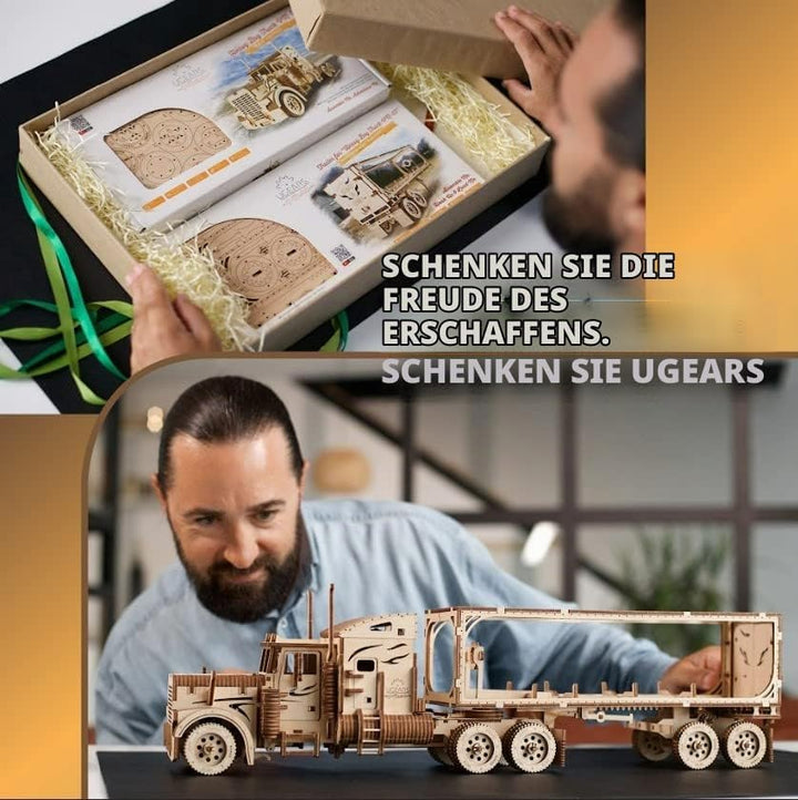 UGEARS Truck Trailer LKW Anhänger DIY Modellbausatz aus Holz – Anhänger für Schweren LKW - Sperrholz