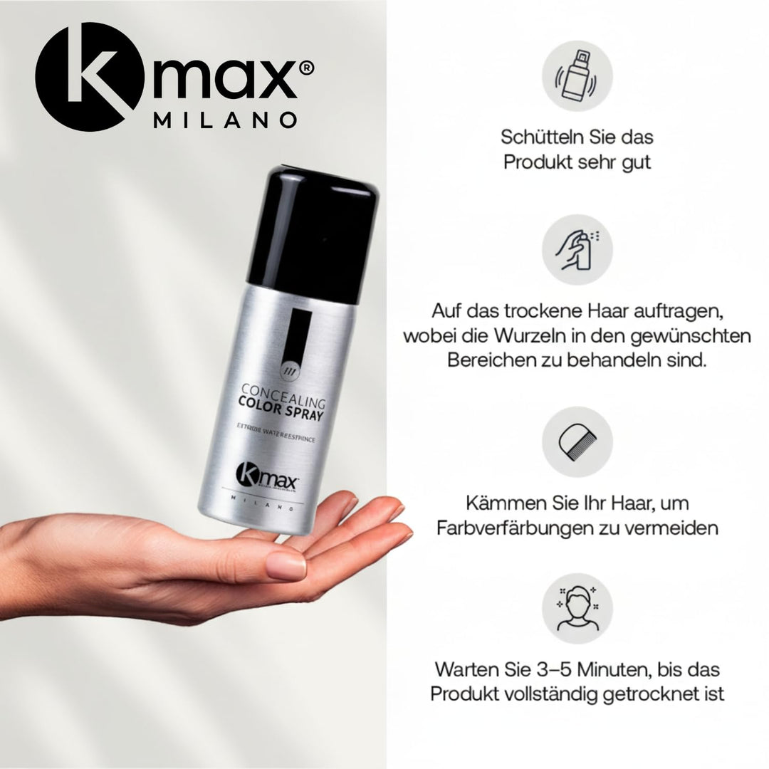 Kmax Color Spray 100ml, Farbspray zur Abdeckung von Haarausfall und grauen Haaren, schnelle und natü