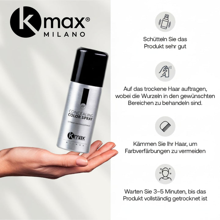 Kmax Color Spray 100ml, Farbspray zur Abdeckung von Haarausfall und grauen Haaren, schnelle und natü