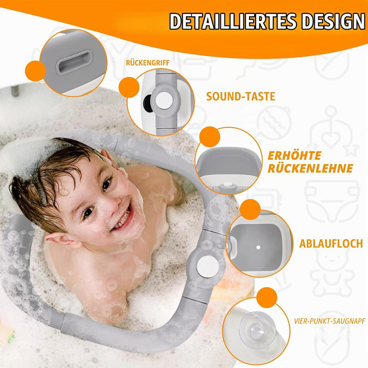 Badesitz Babys ab 6 Monaten, Rutschfester Badewannensitz Baby mit 4 Starken Saugnäpfen, Tragbarer, D
