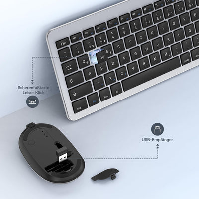 Tastatur Maus Set Kabellos, seenda Ultra-Dünne Wiederaufladbare Funk Tastatur Maus Set, Ergonomische