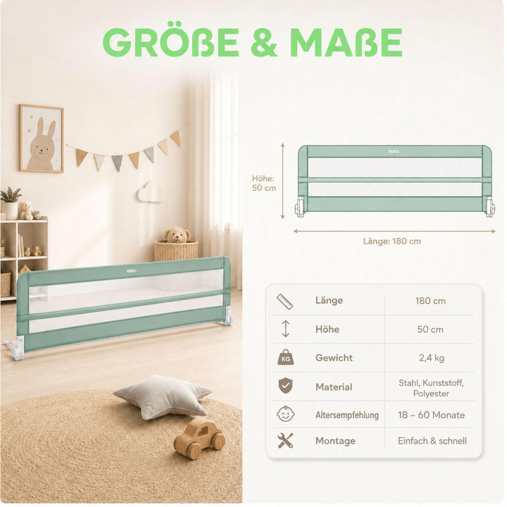 Fillikid Bettgitter Lina XL 180 x 50 cm Exklusiv | Rausfallschutz für Kinderbett & Boxspringbett | K