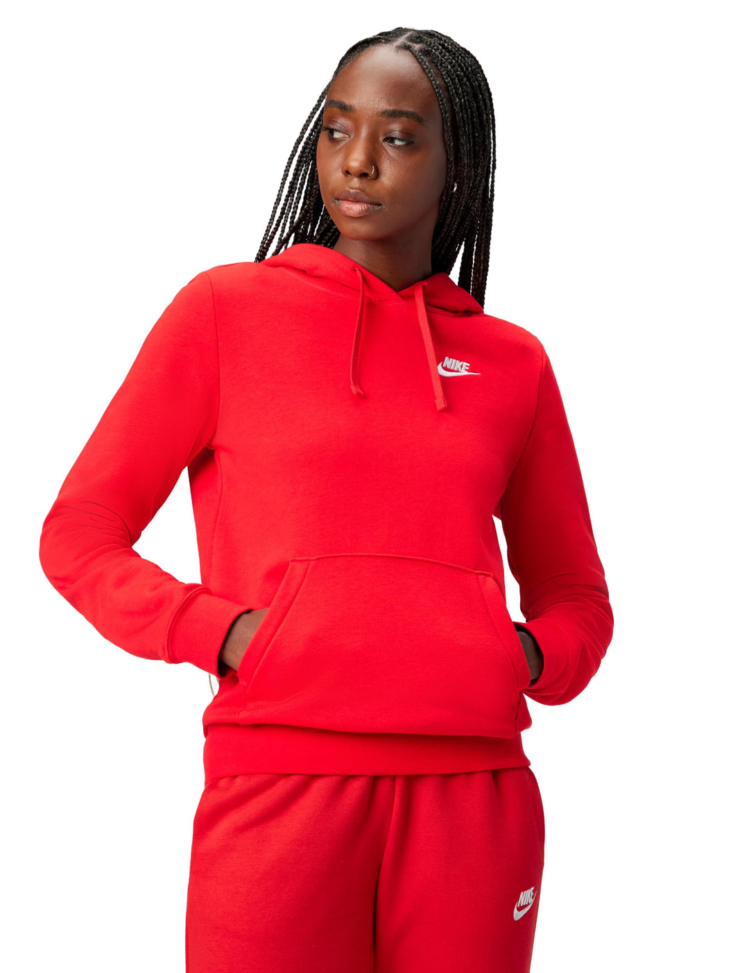 Nike Damen W NSW Club FLC Std Po HDY Hooded Long Sleeve TOP L University Red/White, L University Red