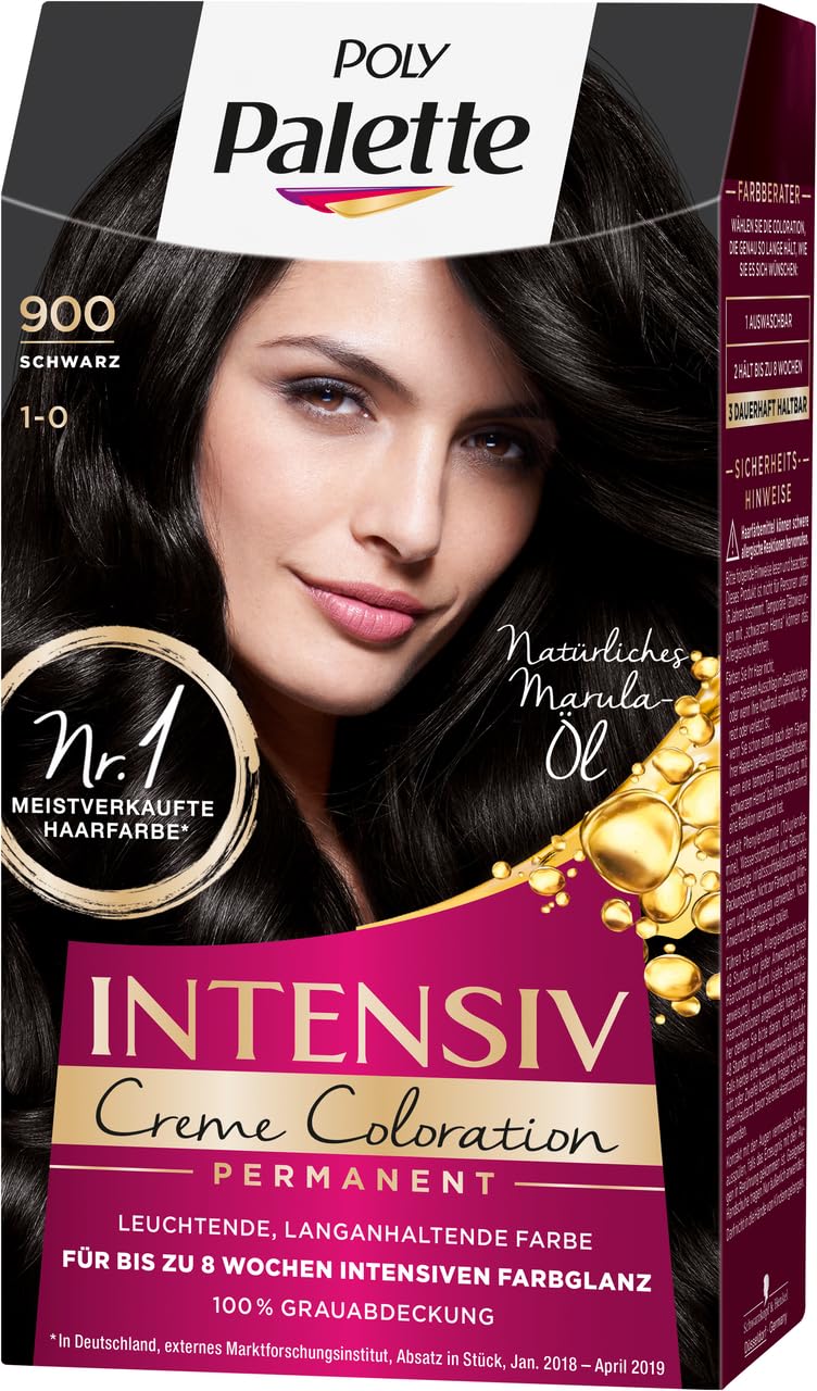 Palette Intensiv Creme Coloration 1-0/900 Schwarz Stufe 3 (3 x 115 ml), Permanente Haarfarbe für bis