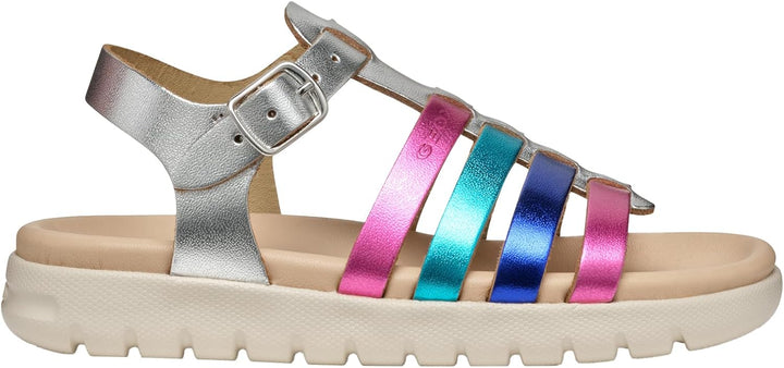 Geox Mädchen J Soleima Gir Sandal 25 EU Silver Multicolor, 25 EU Silver Multicolor