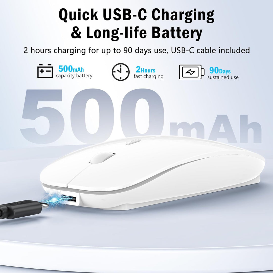 Mouse Wireless Bluetooth 5.2/3.0 e ricevitore USB-A/tipo C 2 in 1, Mouse silenzioso Con modalità jig