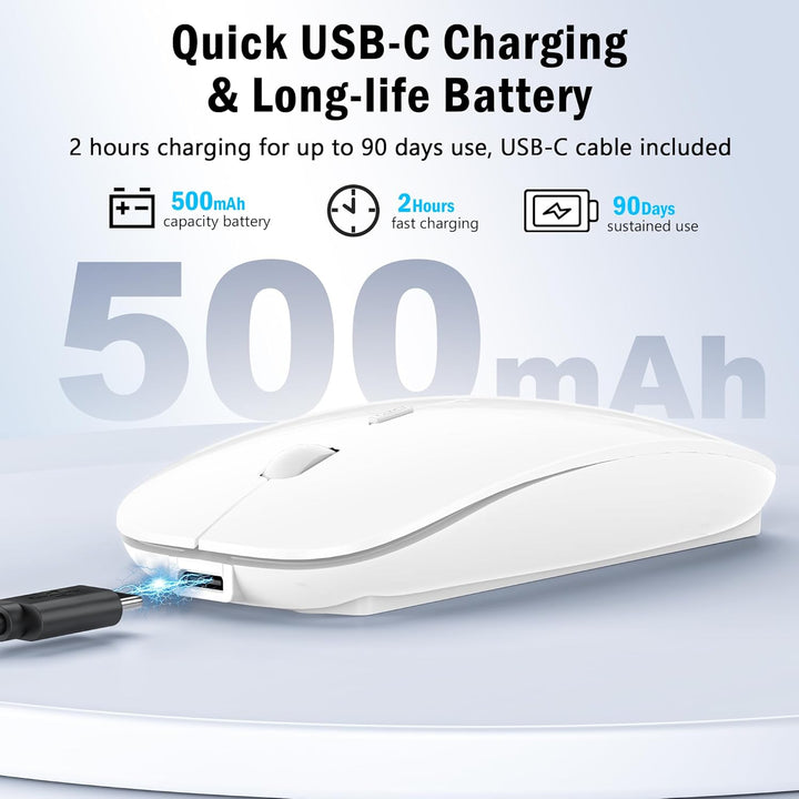 Mouse Wireless Bluetooth 5.2/3.0 e ricevitore USB-A/tipo C 2 in 1, Mouse silenzioso Con modalità jig
