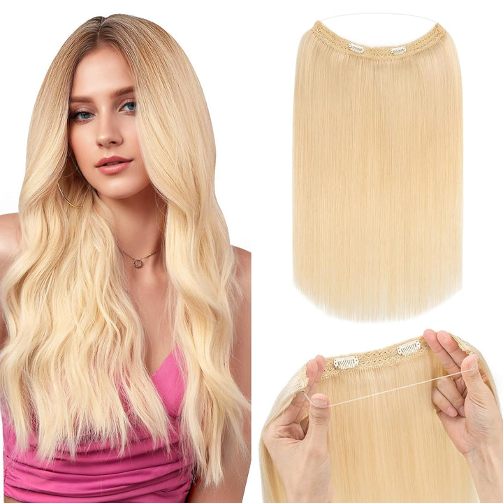 Extensions Echthaar mit transparenter Schnur, Silk-co Wire in ExtensionsPlatinblond 75g, Secrets Hai